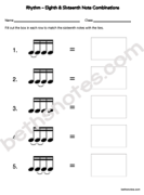 Eighth Sixteenth Note Combination Worksheet Assessment2-bn