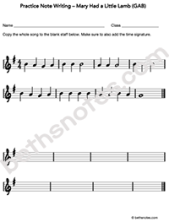 Mary Had a Little Lamb worksheet1-bn