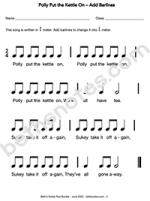 Polly Put the Kettle On add barlines worksheet-bn