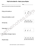 Polly Put the Kettle On match lyrics worksheet-bn Polly Put the Kettle On match lyrics worksheet-bn