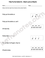 Polly Put the Kettle On match lyrics worksheet-bn
