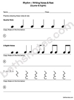 Practice Writing Rhythm Notes Rest Quarter Eighth-bn