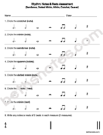 Rhythm Notes Rests Assessment3-Semibreve Dotted Minim Minim Crotchet Quaver-bn
