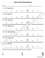 Rhythm Notes Rests Assessment3-Whole, Dotted Half, Half, Quarter, Eighth-bn