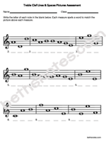 Treble Clef Lines Spaces Words Pictures worksheet3-bn